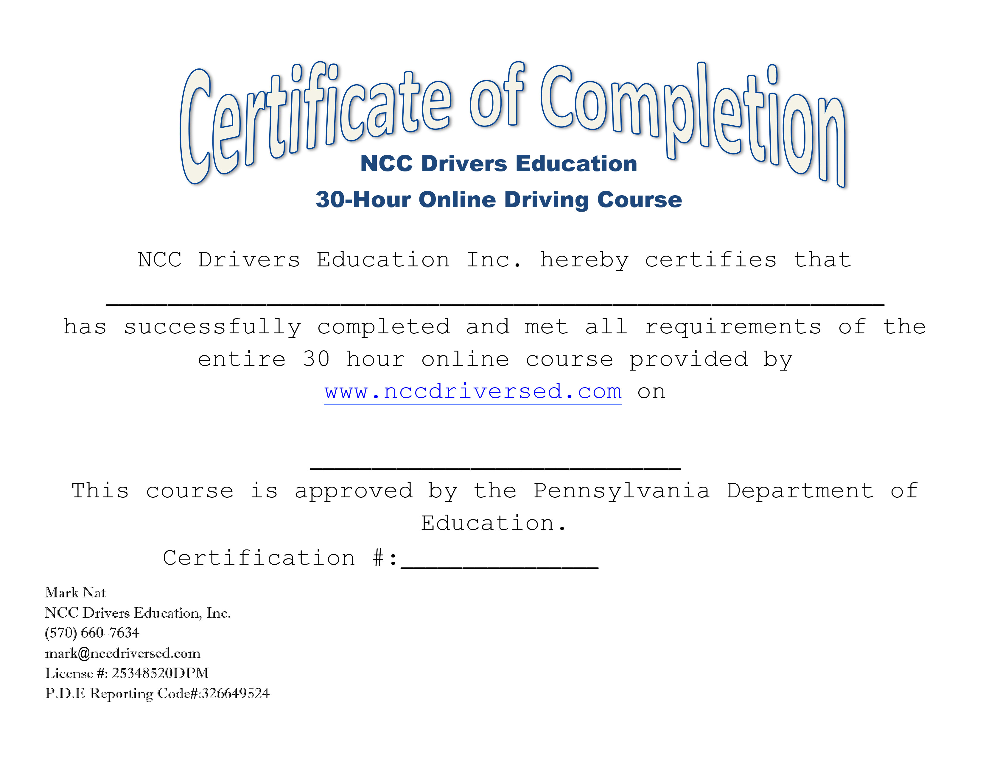NCCDriversEducationCertification NCC Drivers Education